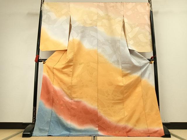 平和屋着物●訪問着　熨斗花文　暈し染め　金銀糸　金銀彩　三越扱い　ロング丈　正絹　逸品　AABK7728fy