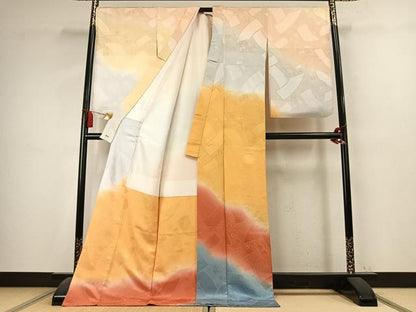 平和屋着物●訪問着　熨斗花文　暈し染め　金銀糸　金銀彩　三越扱い　ロング丈　正絹　逸品　AABK7728fy