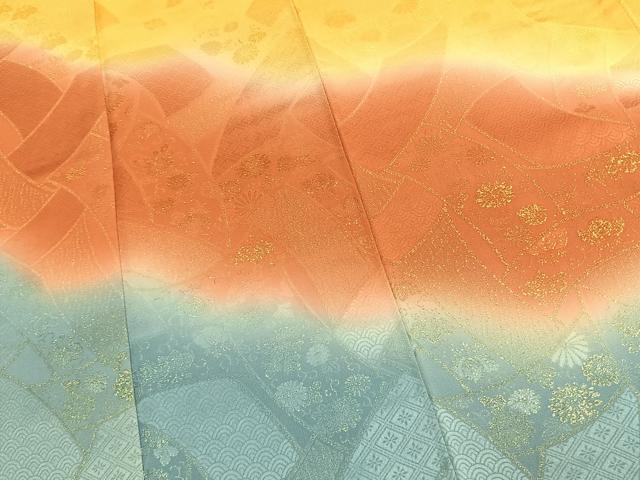 平和屋着物●訪問着　熨斗花文　暈し染め　金銀糸　金銀彩　三越扱い　ロング丈　正絹　逸品　AABK7728fy