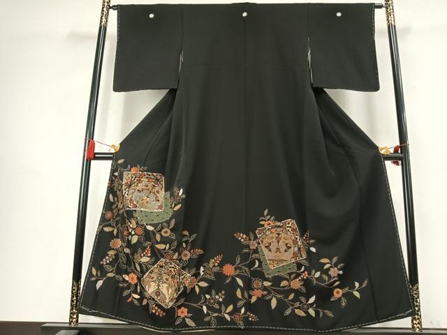 平和屋着物●豪華黒留袖　総刺繍　花鳥文　金糸　正絹　逸品　未使用　AABK7729fy