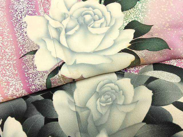 平和屋着物●写真家・秋山庄太郎　振袖　薔薇　暈し染め　銀彩　正絹　逸品　AABK7730fy