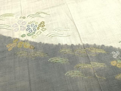 平和屋着物●訪問着　生紬　絞り　草花文　正絹　逸品　AABK7731fy