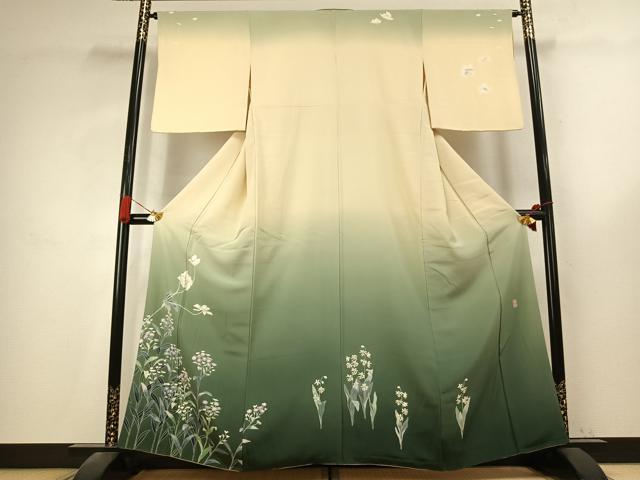 平和屋着物●十日町友禅　女流作家　遠田藤舟　訪問着　草花文　暈し染め　正絹　逸品　AABK7732fy