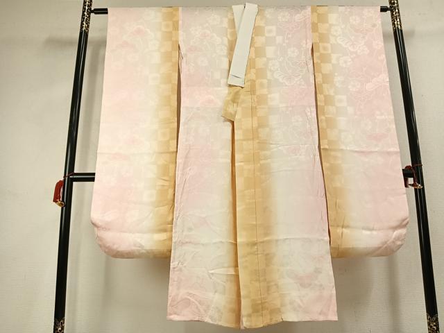 平和屋着物●振袖用長襦袢　無双仕立て　枝梅松地紋　暈し染め　正絹　逸品　AABK7734fy