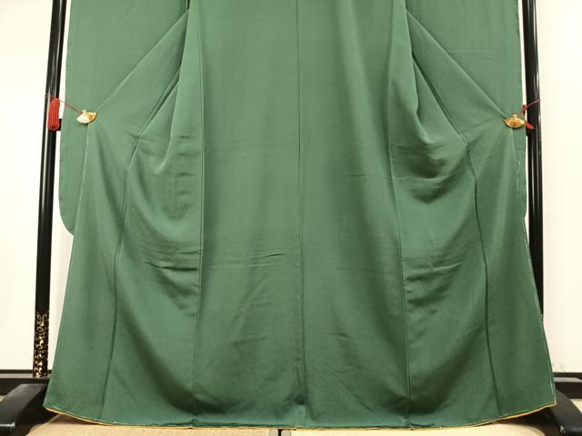 平和屋着物●豪華振袖　色無地　老竹色　正絹　逸品　未使用　AABK7735fy