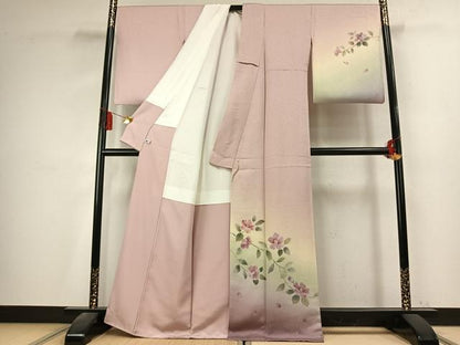 平和屋着物●訪問着　手描き　枝花文　暈し染め　正絹　逸品　AABK7736fy