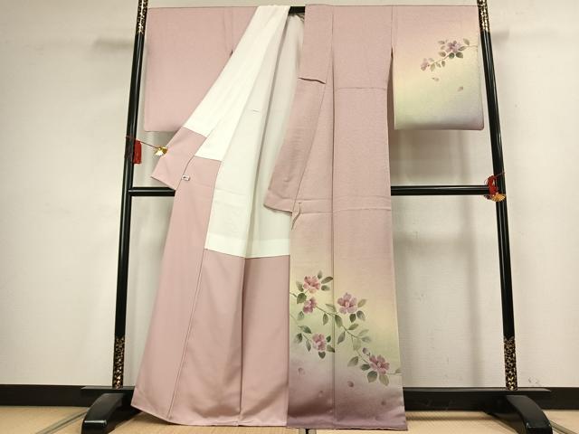 平和屋着物●訪問着　手描き　枝花文　暈し染め　正絹　逸品　AABK7736fy