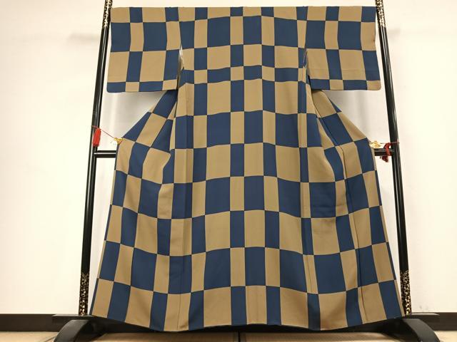 平和屋着物●上質な小紋　市松文様　正絹　逸品　AABK7742fy