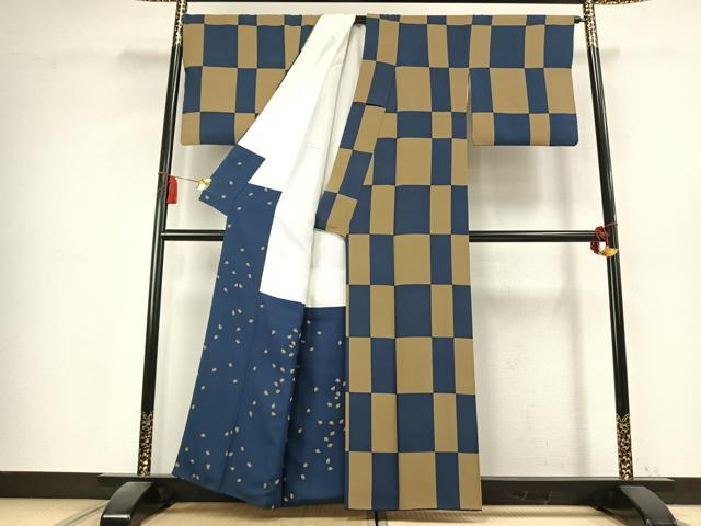 平和屋着物●上質な小紋　市松文様　正絹　逸品　AABK7742fy
