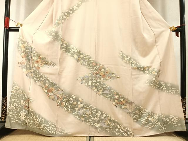 平和屋着物●訪問着　草花文　暈し染め　金彩　正絹　逸品　AABK7743fy
