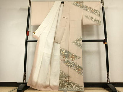 平和屋着物●訪問着　草花文　暈し染め　金彩　正絹　逸品　AABK7743fy
