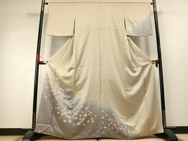 平和屋着物●訪問着　刺繍　梅　松葉　暈し染め　金糸　金彩　正絹　逸品　AABK7745fy
