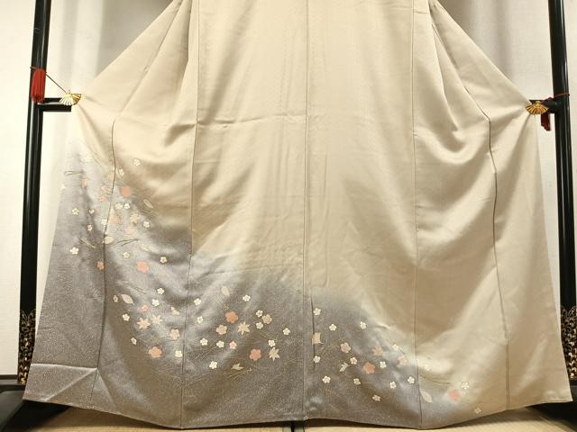 平和屋着物●訪問着　刺繍　梅　松葉　暈し染め　金糸　金彩　正絹　逸品　AABK7745fy