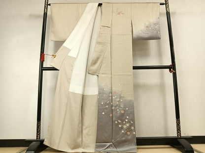 平和屋着物●訪問着　刺繍　梅　松葉　暈し染め　金糸　金彩　正絹　逸品　AABK7745fy