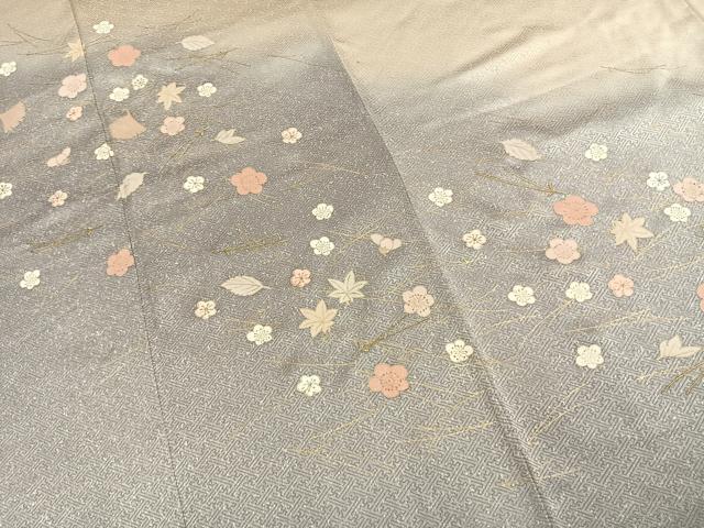 平和屋着物●訪問着　刺繍　梅　松葉　暈し染め　金糸　金彩　正絹　逸品　AABK7745fy