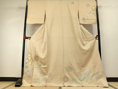 平和屋着物●訪問着　駒刺繍　吉祥花文　金彩　ロング丈　正絹　逸品　AABK7748fy
