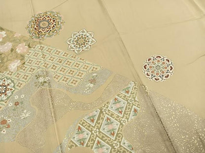 平和屋着物●訪問着　駒刺繍　吉祥花文　金彩　ロング丈　正絹　逸品　AABK7748fy