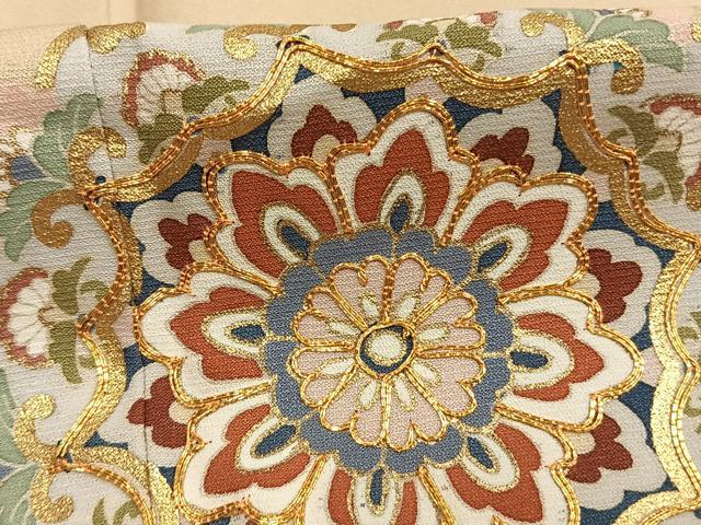 平和屋着物●訪問着　駒刺繍　吉祥花文　金彩　ロング丈　正絹　逸品　AABK7748fy