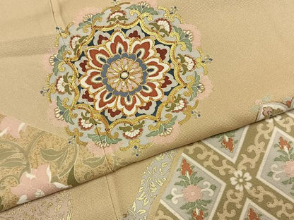 平和屋着物●訪問着　駒刺繍　吉祥花文　金彩　ロング丈　正絹　逸品　AABK7748fy