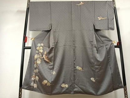 平和屋着物●男性　訪問着　駒刺繍　草花文　金彩　正絹　逸品　AABK7750fy