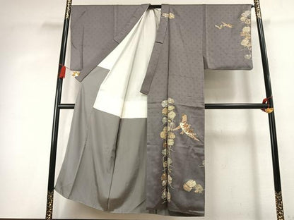 平和屋着物●男性　訪問着　駒刺繍　草花文　金彩　正絹　逸品　AABK7750fy