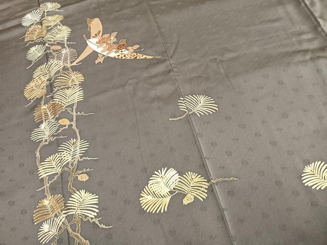 平和屋着物●男性　訪問着　駒刺繍　草花文　金彩　正絹　逸品　AABK7750fy