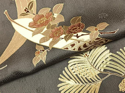 平和屋着物●男性　訪問着　駒刺繍　草花文　金彩　正絹　逸品　AABK7750fy
