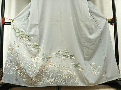 平和屋着物●豪華色留袖　駒刺繍　風景人物文　金彩　正絹　逸品　未使用　AABK7752fy