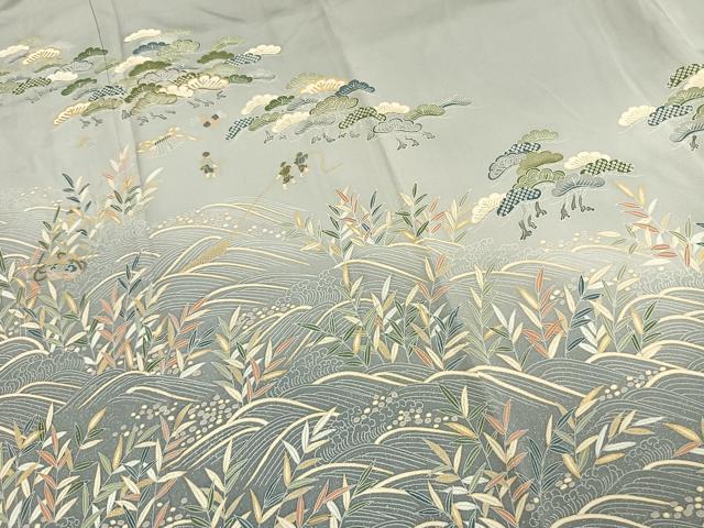 平和屋着物●豪華色留袖　駒刺繍　風景人物文　金彩　正絹　逸品　未使用　AABK7752fy