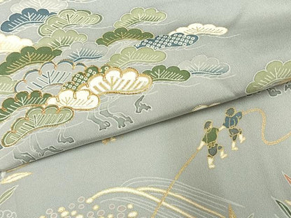 平和屋着物●豪華色留袖　駒刺繍　風景人物文　金彩　正絹　逸品　未使用　AABK7752fy