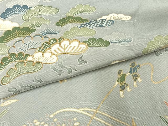 平和屋着物●豪華色留袖　駒刺繍　風景人物文　金彩　正絹　逸品　未使用　AABK7752fy