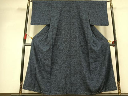 平和屋着物●上質な小紋　藍　型染め　草花文　ますいわ屋扱い　正絹　逸品　未使用　AABK7753fy