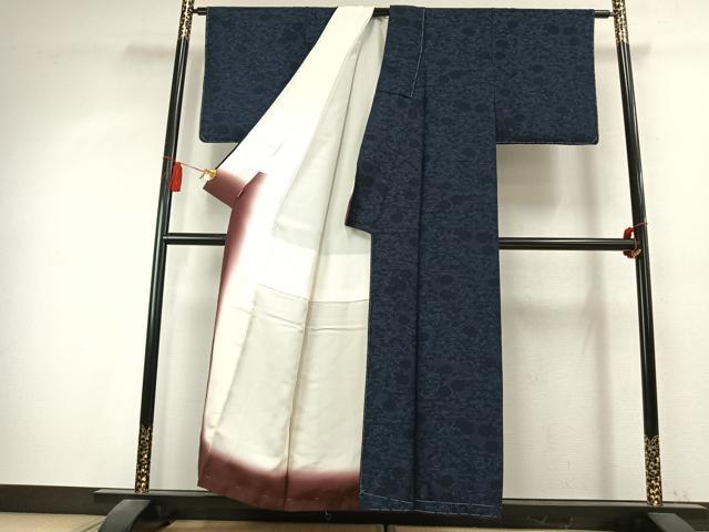 平和屋着物●上質な小紋　藍　型染め　草花文　ますいわ屋扱い　正絹　逸品　未使用　AABK7753fy