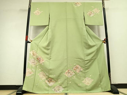 平和屋着物●創業460年・千總　訪問着　駒刺繍　草花文　金彩　東武百貨店扱い　正絹　逸品　AABK7756fy