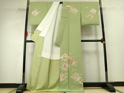 平和屋着物●創業460年・千總　訪問着　駒刺繍　草花文　金彩　東武百貨店扱い　正絹　逸品　AABK7756fy