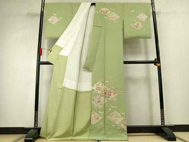 平和屋着物●創業460年・千總　訪問着　駒刺繍　草花文　金彩　東武百貨店扱い　正絹　逸品　AABK7756fy