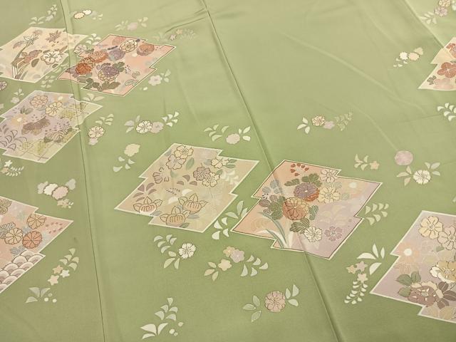 平和屋着物●創業460年・千總　訪問着　駒刺繍　草花文　金彩　東武百貨店扱い　正絹　逸品　AABK7756fy