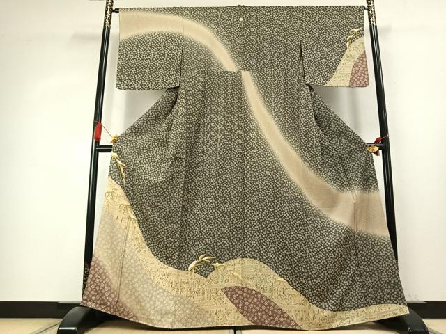 平和屋着物●訪問着　笹竹文　金彩　正絹　逸品　AABK7758fy