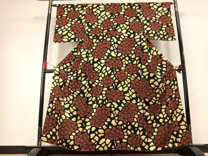 平和屋着物●上質な小紋　総絞り　舞花文　黒地　正絹　逸品　AABK7759fy
