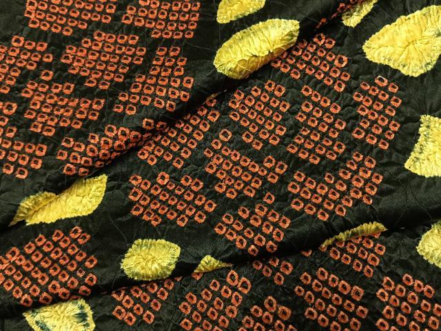 平和屋着物●上質な小紋　総絞り　舞花文　黒地　正絹　逸品　AABK7759fy