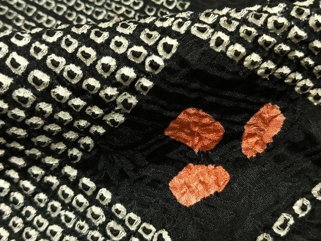平和屋着物●上質な小紋　総絞り　幾何学文様　黒地　正絹　逸品　AABK7760fy