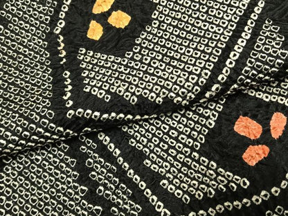 平和屋着物●上質な小紋　総絞り　幾何学文様　黒地　正絹　逸品　AABK7760fy