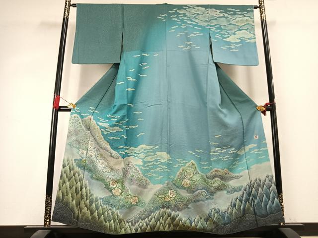 平和屋着物●吉乃一廉　幻の辻が花　訪問着　絞り　暈し染め　銀通し地　正絹　逸品　AABK7761fy