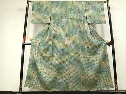 平和屋着物●上質な小紋　総絞り　抽象文様　暈し染め　金彩　正絹　逸品　AABK7762fy