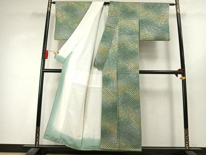 平和屋着物●上質な小紋　総絞り　抽象文様　暈し染め　金彩　正絹　逸品　AABK7762fy