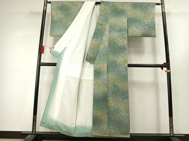 平和屋着物●上質な小紋　総絞り　抽象文様　暈し染め　金彩　正絹　逸品　AABK7762fy