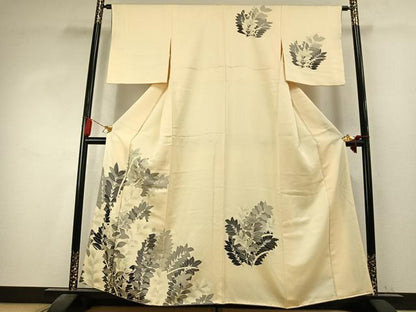 平和屋着物●訪問着　刺繍　草葉文　暈し染め　正絹　逸品　AABK7764fy