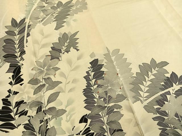 平和屋着物●訪問着　刺繍　草葉文　暈し染め　正絹　逸品　AABK7764fy