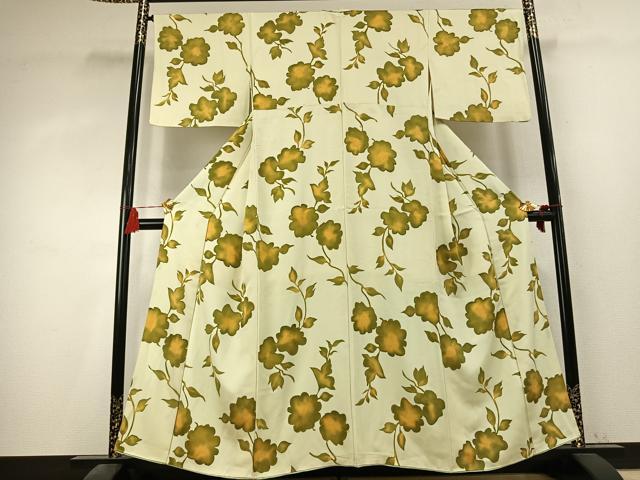 平和屋着物●上質な小紋　地紋起こし　枝花文　正絹　逸品　AABK7765fy