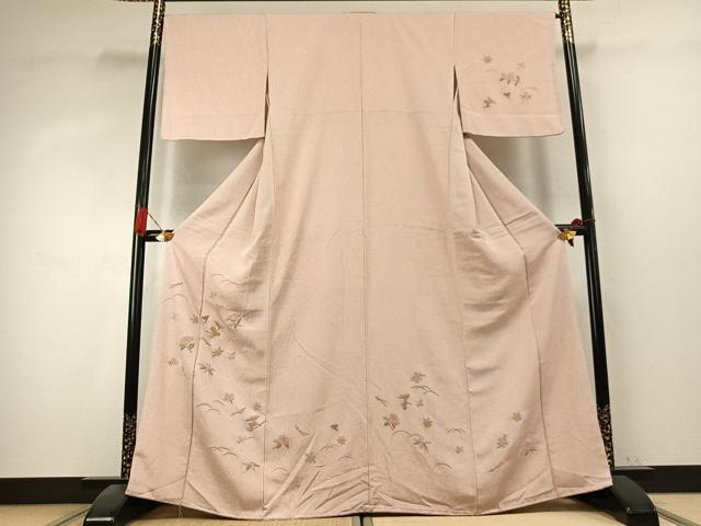 平和屋着物●訪問着　中国三大刺繍　相良刺繍　総刺繍　草花文　金糸　正絹　逸品　AABK7766fy
